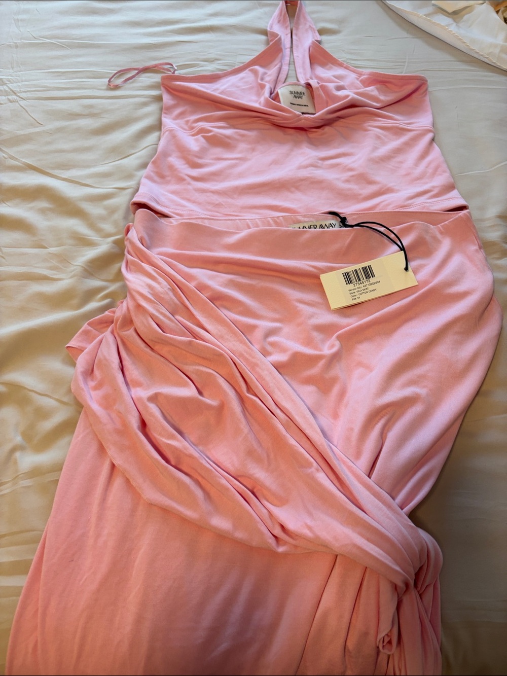 2 piece set Side-Tie Pink Maxi Skirt with Draped Waist and tank top